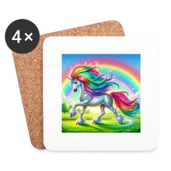 Buntes Einhorn - Untersetzer (4er-Set) - Weiß - Vorne