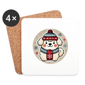 Chien d’hiver douillet en bonnet écharpe - Dessous de verre (lot de 4) - blanc - Devant