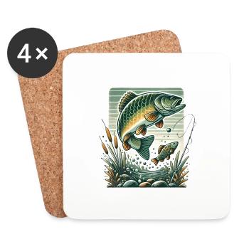 Graphique d’aventure de pêche vintage - Dessous de verre (lot de 4) - blanc - Devant