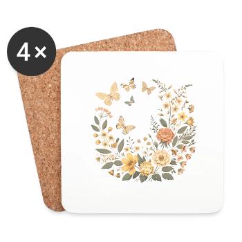Vintage Floral Bouquet with Butterflies - Coasters (set of 4) - white - Front