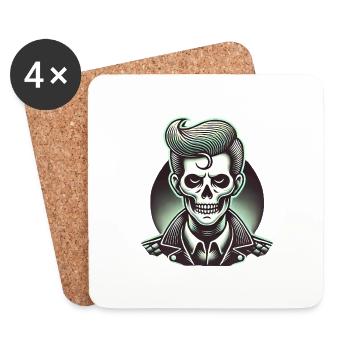 Rockabilly Zombie Skull Illustration - Coasters (set of 4) - white - Front