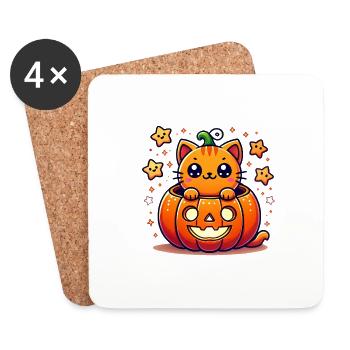 Cute Halloween Cat in Pumpkin - Coasters (set of 4) - white - Front