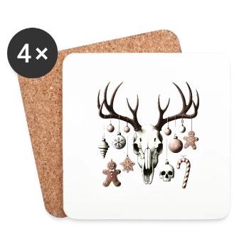 Festive Skull with Christmas Ornaments - Coasters (set of 4) - white - Front