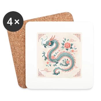 Elegant Floral Chinese Dragon Design - Coasters (set of 4) - white - Front