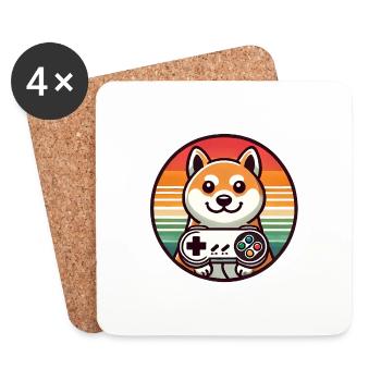 Retro Shiba Gamer with Sunset Badge - Coasters (set of 4) - white - Front