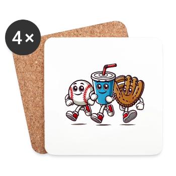 Personnages de dessins animés de baseball amusants - Dessous de verre (lot de 4) - blanc - Devant