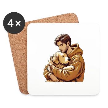 Heartfelt Hug Man and Dog Illustration - Coasters (set of 4) - white - Front