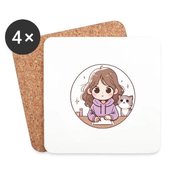 Nouvel An Zéro Fcks Fille Chat Design - Dessous de verre (lot de 4) - blanc - Devant