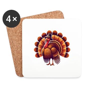 Thanksgiving Turkey with Pilgrim HatThanksgiving - Coasters (set of 4) - white - Front