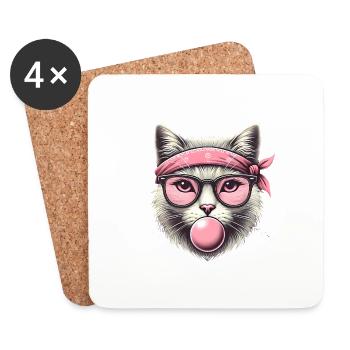 Chat cool avec des lunettes bandana roses - Dessous de verre (lot de 4) - blanc - Devant