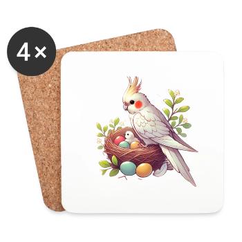 Cockatiel Nest with Eggs Illustration - Coasters (set of 4) - white - Front