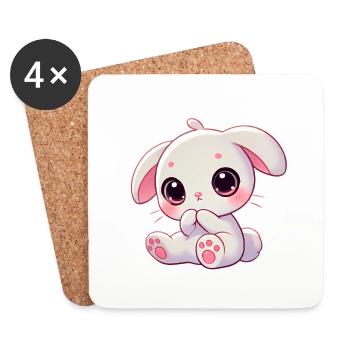 Adorable lapin grignotant graphique - Dessous de verre (lot de 4) - blanc - Devant