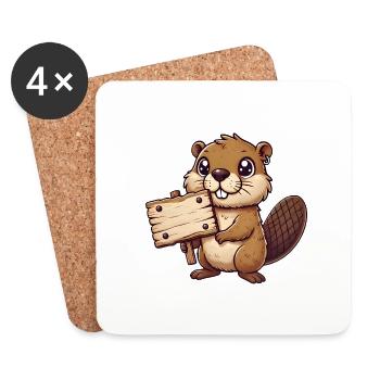 Adorable Beaver Holding Blank Sign - Coasters (set of 4) - white - Front
