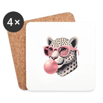Leopard mit rosa Brille Bubblegum - Untersetzer (4er-Set) - Weiß - Vorne