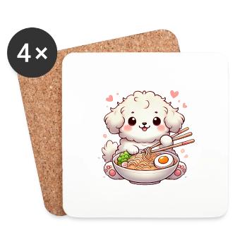 adorable chiot mangeant des ramen, illustration - Dessous de verre (lot de 4) - blanc - Devant