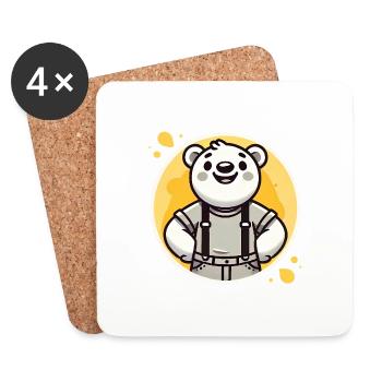 Cheerful Bear in Suspenders Badge - Coasters (set of 4) - white - Front