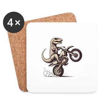 Dino Wheelie sur Dirt Bike Graphique - Dessous de verre (lot de 4) - blanc - Devant
