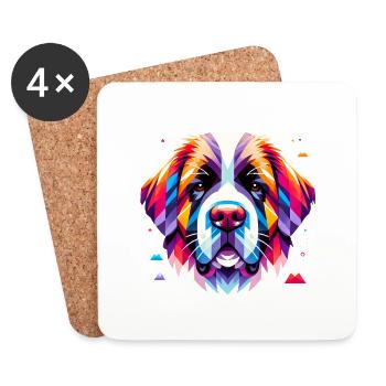 Colorful Geometric Dog Face Art - Coasters (set of 4) - white - Front