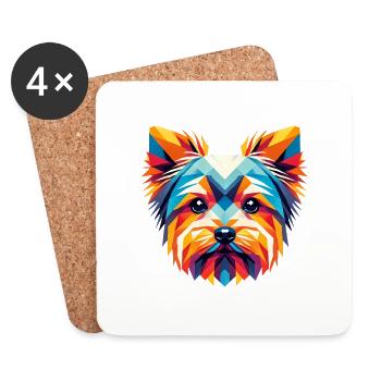 Colorful Geometric Yorkie Face Art - Coasters (set of 4) - white - Front
