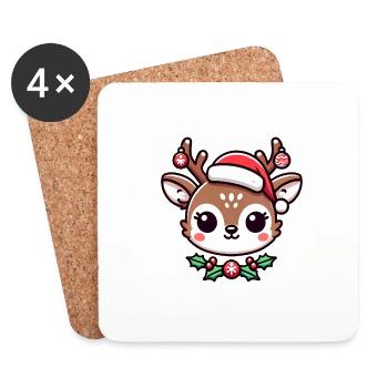 Entzückende Weihnachtsrentiere Karikatur - Untersetzer (4er-Set) - Weiß - Vorne