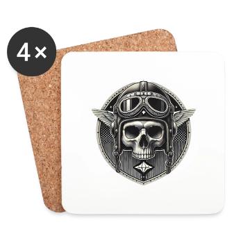 Schädel Pilot Helm Abzeichen Illustration - Untersetzer (4er-Set) - Weiß - Vorne