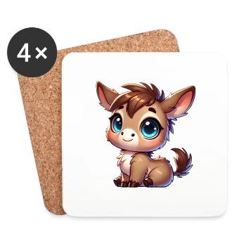 Adorable BigEyed Donkey Cartoon - Coasters (set of 4) - white - Front