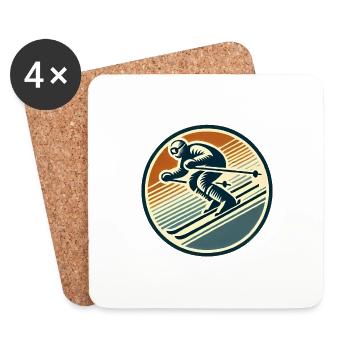 Conception de badge de ski rétro - Dessous de verre (lot de 4) - blanc - Devant