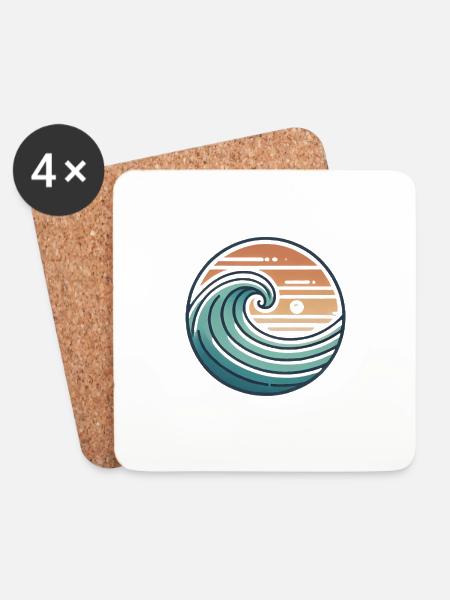 Vintage Ocean Wave Sunset Badge - Coasters (set of 4) - white
