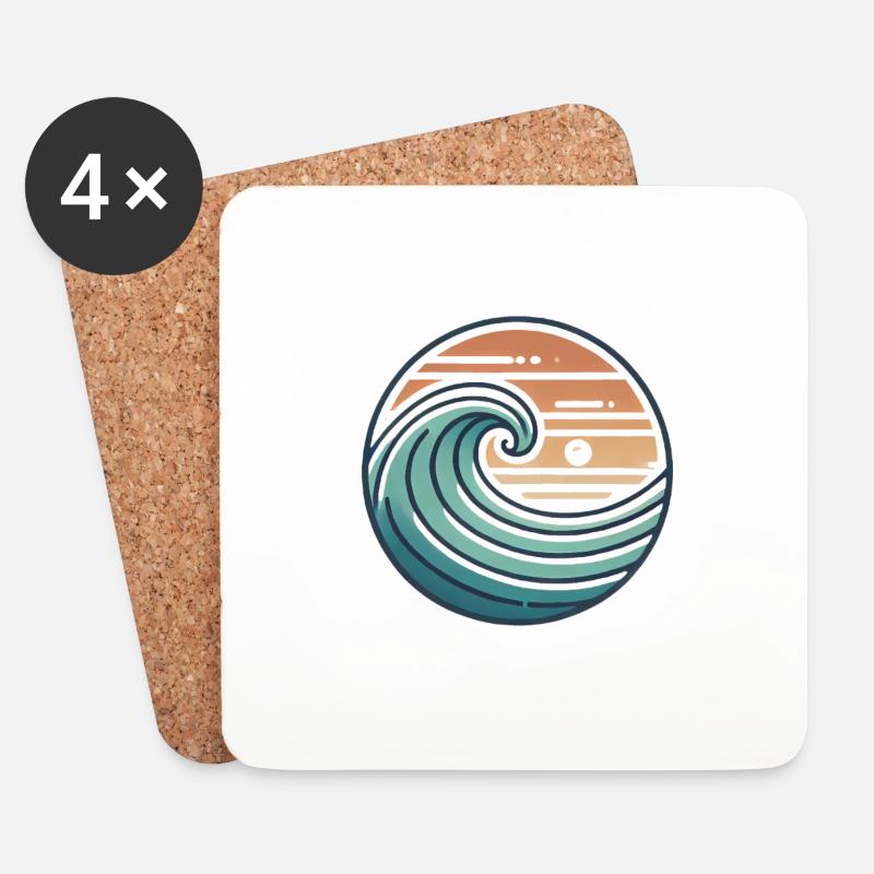 Vintage Ocean Wave Sunset Badge - Coasters (set of 4) - white
