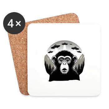 Singe avec OVNI - Dessous de verre (lot de 4) - blanc - Devant