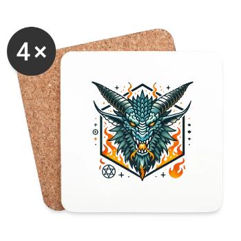 Insigne de tête de dragon flamboyant féroce - Dessous de verre (lot de 4) - blanc - Devant