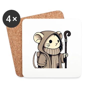 Souris aventurière en cape à capuche - Dessous de verre (lot de 4) - blanc - Devant