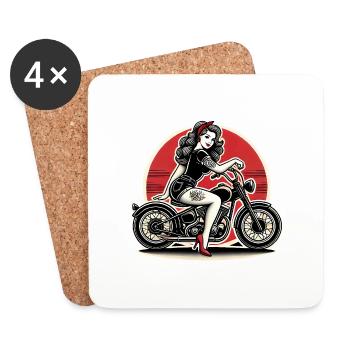 PinUp Girl auf Motorrad Design - Untersetzer (4er-Set) - Weiß - Vorne