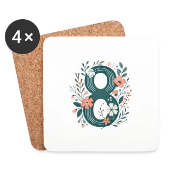 Floral Number 8 Design - Coasters (set of 4) - white - Front