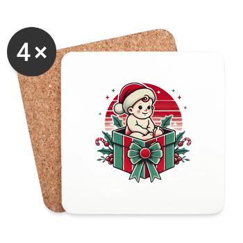PèreNoël petite surprise design rétro - Dessous de verre (lot de 4) - blanc - Devant
