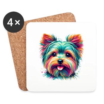 Colorful Yorkshire Terrier Portrait - Coasters (set of 4) - white - Front