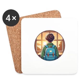 Étudiant au coucher du soleil avec badge de sac à dos - Dessous de verre (lot de 4) - blanc - Devant