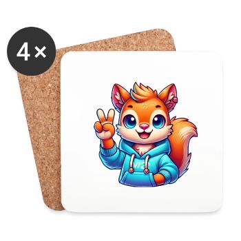 Peaceful Cartoon Squirrel in Hoodie - Coasters (set of 4) - white - Front