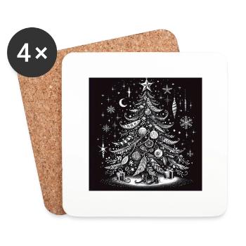 Weihnachtsbaum Schwarz Weiß - Untersetzer (4er-Set) - Weiß - Vorne
