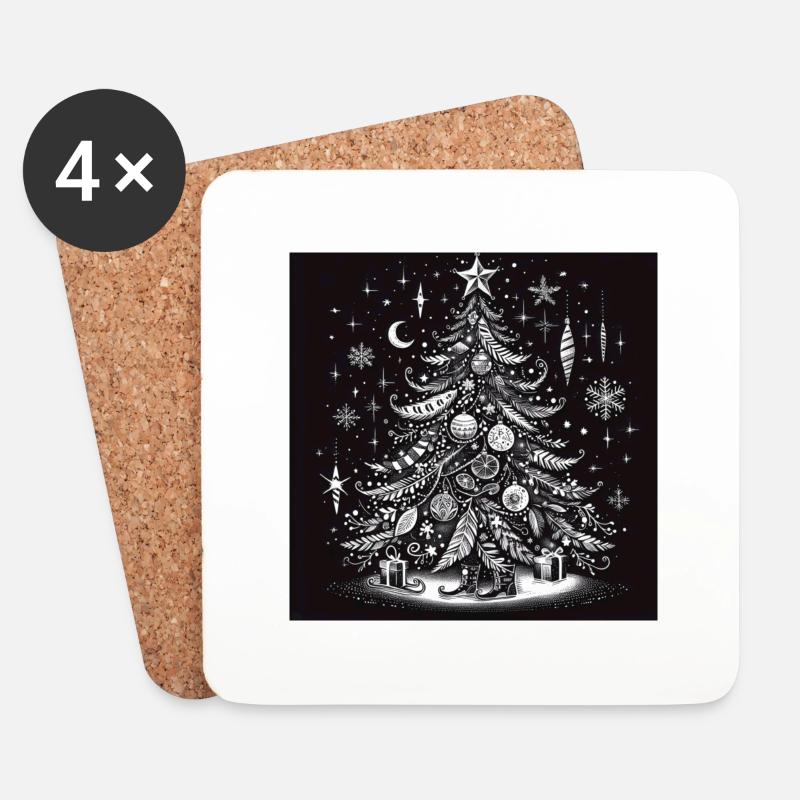 Weihnachtsbaum Schwarz Weiß - Untersetzer (4er-Set) - Weiß