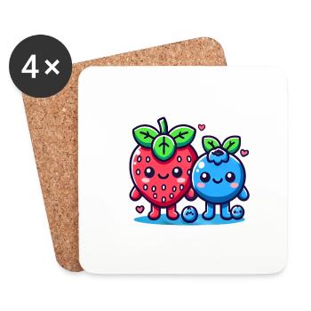 Erdbeere Heidelbeere Kawaii Duo - Untersetzer (4er-Set) - Weiß - Vorne