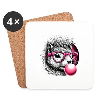 Quirky Squirrel with Pink Glasses - Coasters (set of 4) - white - Front