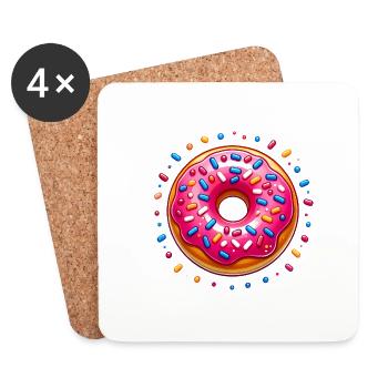 Pink Frosted Donut with Sprinkles - Coasters (set of 4) - white - Front