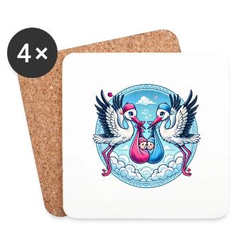 Pink or Blue Stork Baby Bundle Design - Coasters (set of 4) - white - Front