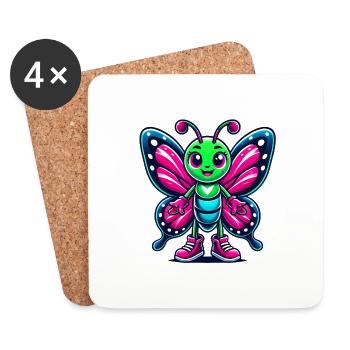 Colorful Cartoon Butterfly Character - Coasters (set of 4) - white - Front