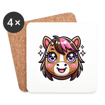 Adorable conception de visage de cheval kawaii - Dessous de verre (lot de 4) - blanc - Devant