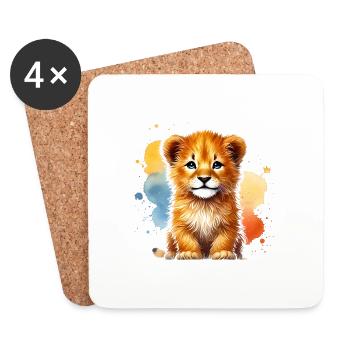 Adorable aquarelle lionceau Art - Dessous de verre (lot de 4) - blanc - Devant