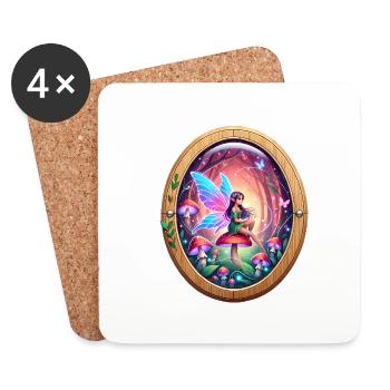 Fairy on a Rainbow Mushroom Design - Coasters (set of 4) - white - Front
