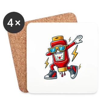 Conception de bouteille de ketchup Dab - Dessous de verre (lot de 4) - blanc - Devant