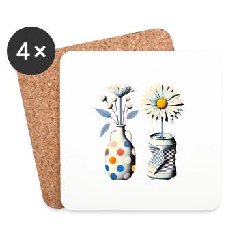 Vintage Daisies in Quirky Vases - Coasters (set of 4) - white - Front